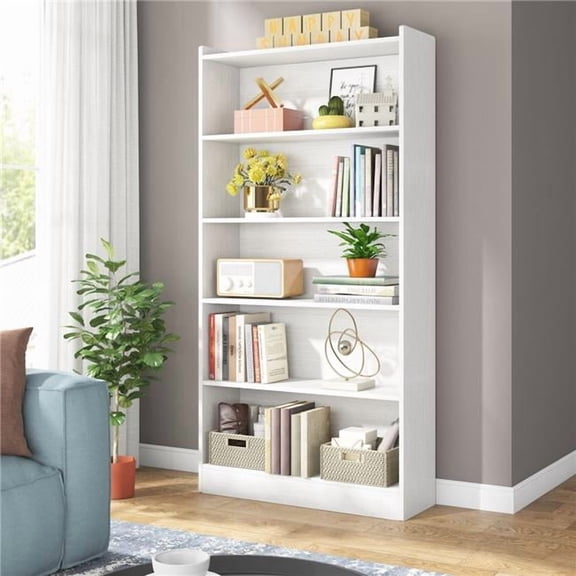 Liveditor TD-WQ23401 Wood Bookcase in White, 72' Tall Bookshelf with 5-Tier Open Storage Shelves