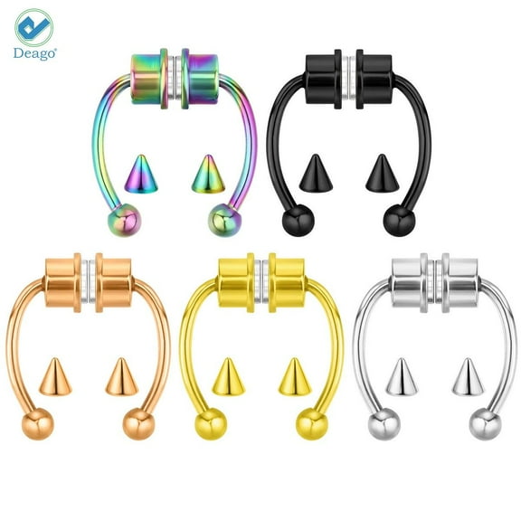 Deago 5 Pcs Magnetic Septum Nose Ring Horseshoe Stainless Steel Faux Fake Nose Septum Rings Non-Pierced Clip On Nose Hoop Rings