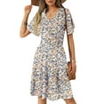 thumbnail image 3 of UVN Summer Dresses for Women Short Sleeve V Neck A-Line Midi Dress Boho Beach Floral Print Sundress, 3 of 8