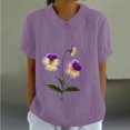 thumbnail image 1 of XWSHYW Blouses pour Femmes Liquidation $5 T-Shirt Décontracté Imprimé Mode Manches Courtes Col Poupée Mignon Coton et Lin, 1 of 4