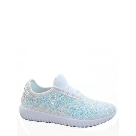 Glitter Star Shoe - Remy-18 Women's Fashion Flat Glitter Light weight Lace Up Rubber Running Athletic Shoes