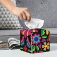 thumbnail image 6 of Sikiie Colorful Floral Embroidery Mexican Leather Tissue Box Cover Square, tissue box holder, Tissue Box with Bottom Belt-5.2”x5.2”x5.2”, 6 of 7