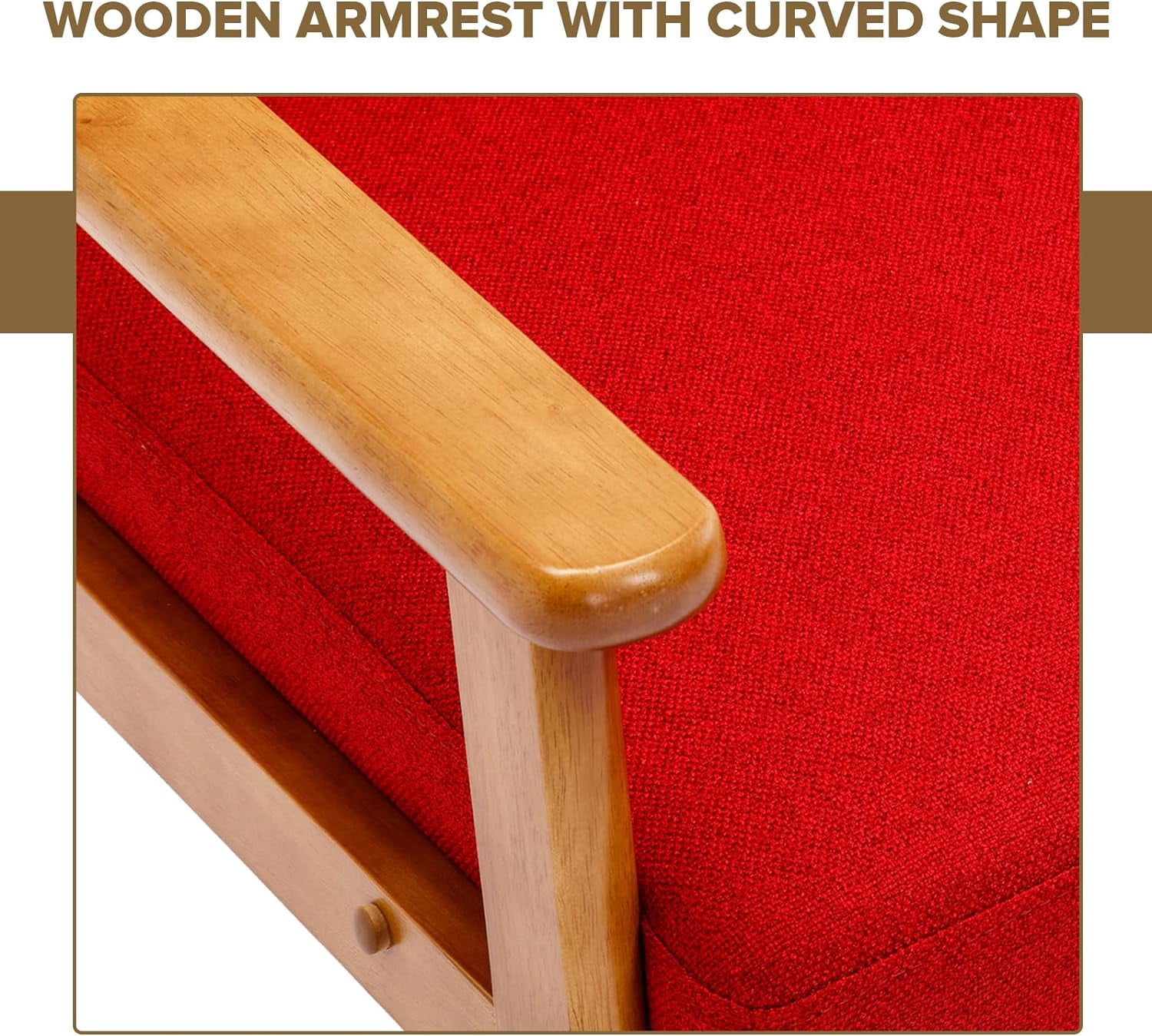 Miniyam Mid Century Modern Accent Chair with Wood Frame,Linen Fabric Single Reading Chair,Armchair for Living Room Bedroom Home Belcony Office,Red