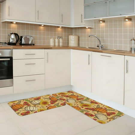 

Kitchen Mats for Floor 2 Piece - Pumpkin And Sunflower Anti Fatigue Mats for Kitchen Floor Kitchen Rugs Non Slip Washable Mat for Home Kitchen Decor