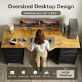 thumbnail image 4 of ODK 63 inch Office Desk with 6 Fabric Drawers & File Cabinets, Work from Home Computer Desk with Hidden Storage Stand, Rustic Brown, 4 of 16