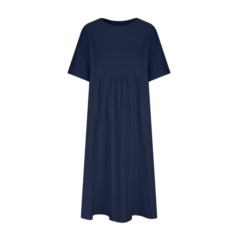 Necooer Women's Casual Pleated Midi Dress - Loose Fit, Short Sleeve, Flowy Swing Style (Gray, Small)