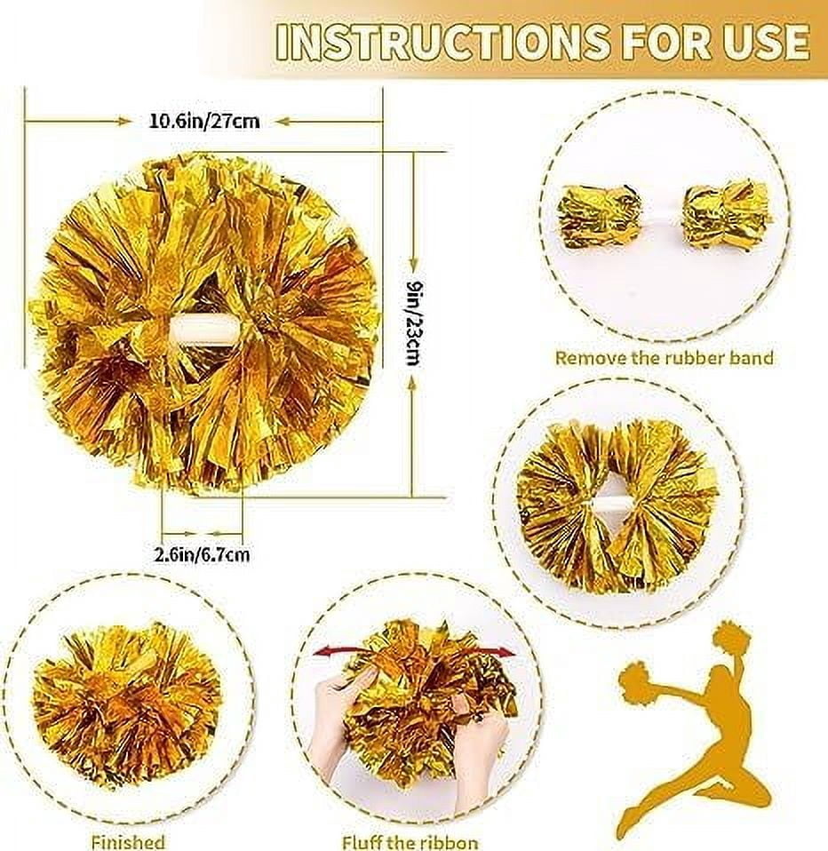 Metallic Cheerleading Pom Poms, 4Pcs Cheerleaders Cheer Pom Poms with Baton Handle, Cheering Squad Hand Flower