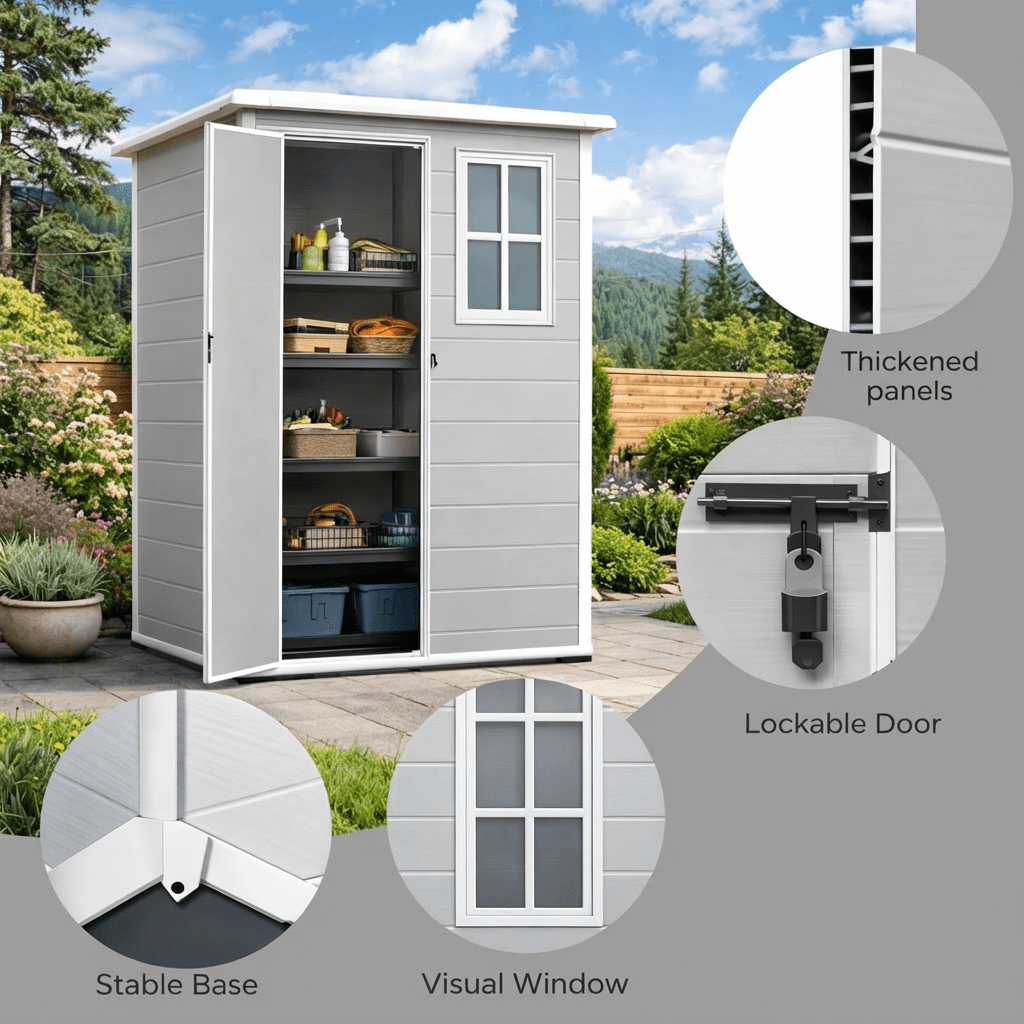 Aiho 5 X 3 Ft Outdoor Storage Shed, Watheproof Metal Garden Shed with Floor & Lockable Door, Perfect for Backyard, Garden, Gray