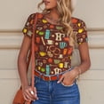 thumbnail image 6 of KLL Women 's Crew Neck Bodysuit Jumpsuits Retro Coffee Print Short onesies Stretch T Shirts, 6 of 7