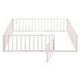 thumbnail image 2 of Kumix Queen Size Floor Bed, Metal Floor Bed with Fence and Door for Boys/Girls, Floor Bed with Guardrail for Bedroom, Playroom, Floor Bed for Aged 1-3, Montessori Floor Bed, Pink, 2 of 7