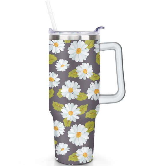 40 oz Daisy Tumbler with Handle Camping Hiking 40oz Daisy Theme Tumbler Spill Proof Lid Straw Double Insulated Travel Must Haves