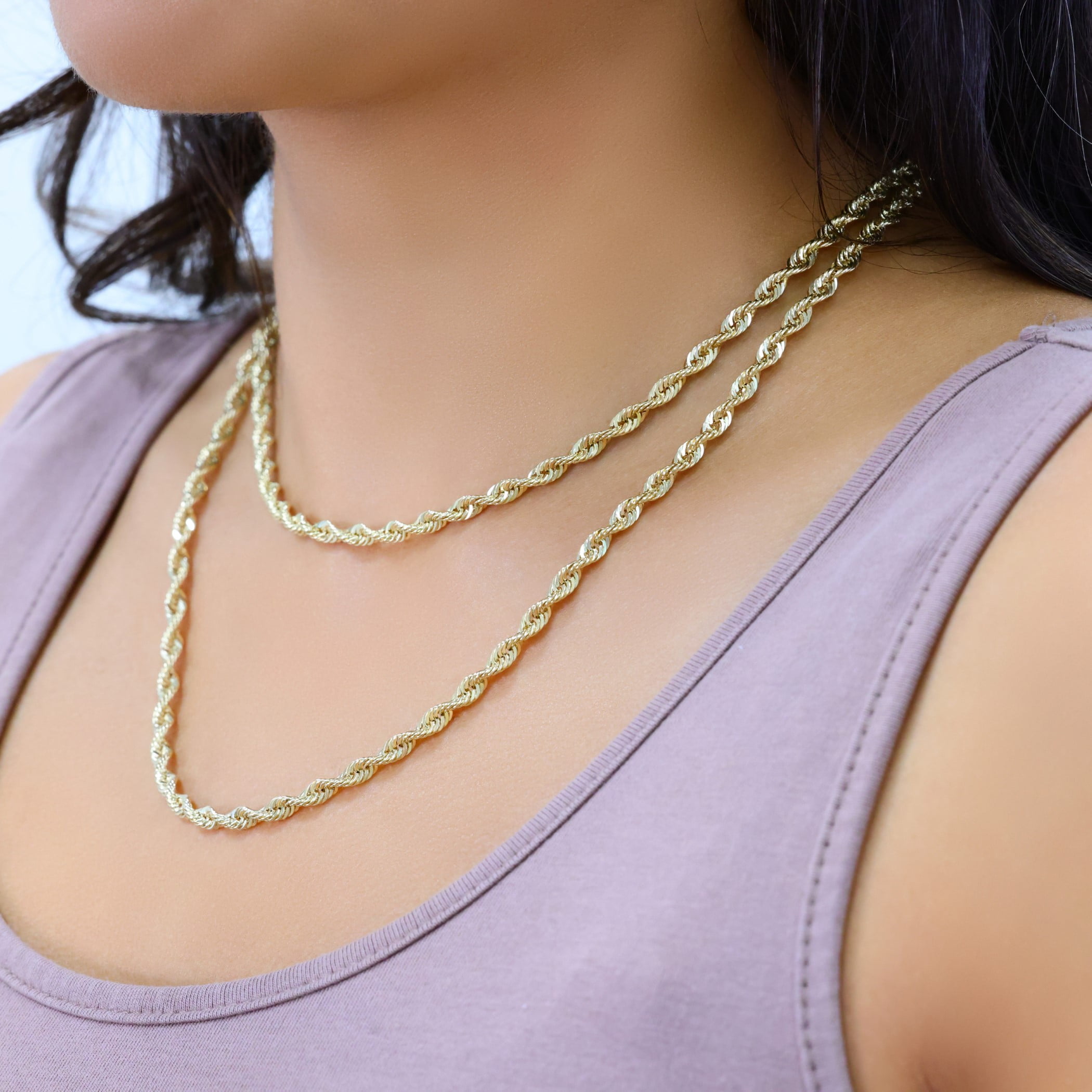 Nuragold 10k Real Yellow Gold 4mm Rope Chain Diamond Cut Lightweight Necklace (16"-30") Italian Jewelry for Men & Women
