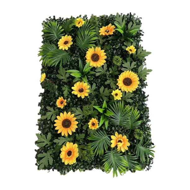 Panel de pared de césped artificial con flores Panel de pared de flores Planta artificial para Girasol