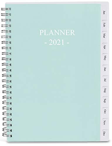 2021-2022 Planner Weekly & Monthly, A5 Planner with Monthly Tabs, Back Pocket, Flexible Cover, Twin-Wire Binding, Easy to Organize Your Daily Life, Medium 6.5' x 8.5', Teal