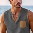 thumbnail image 7 of Yaoyar Linen Tank Tops for Men Color Block Sleeveless Notch V Neck Workout Gym Henley Shirts Casual Tee with Pocket, 7 of 7