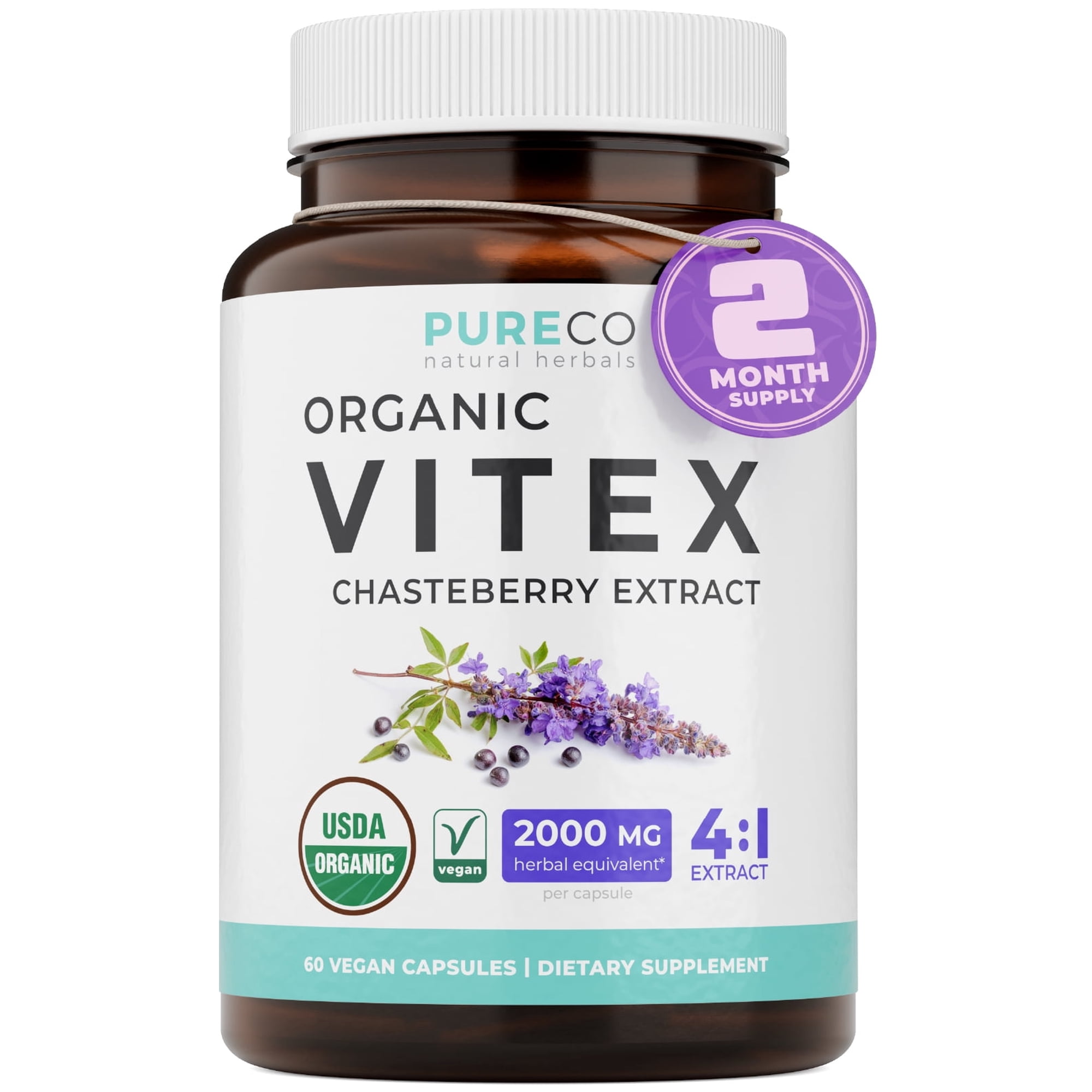 Organic Vitex Chasteberry Supplement for Women - High Strength Chaste Tree Berry Extract Supports Hormone Balance for Women from PMS to Menopause - Filler Free Vegan & Non-GMO (2 Month Supply)
