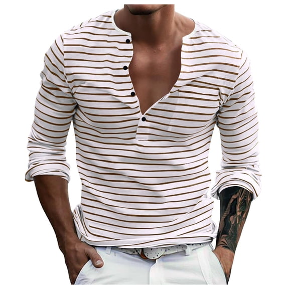 Tisuna Long Sleeve T-Shirts For Men Soft Henley Neck Tops Men Striped Tshirts For Sport Workout Size L