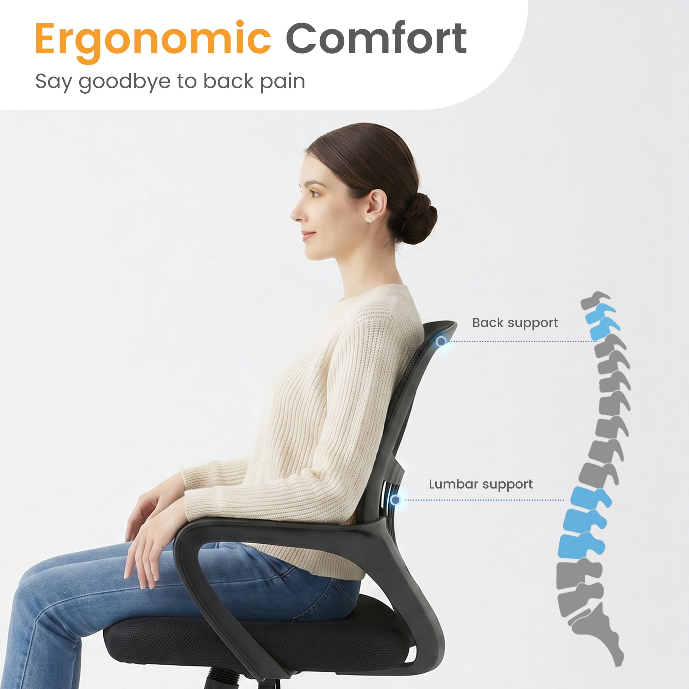 CONCETTA Office Chair, Ergonomic Mesh Back Computer Desk Chair with Lumbar Support, Adjustable Swivel Executive Office Task Chair for Home and Work, Black