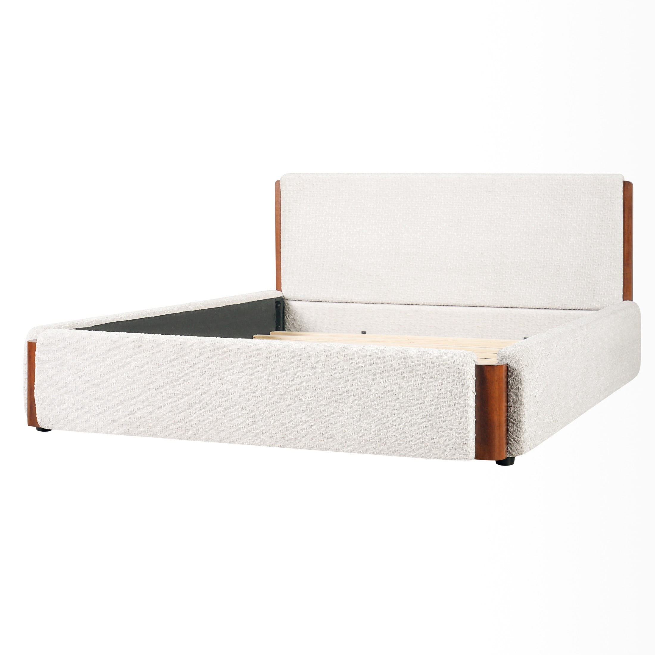 Christopher Knight Home Modern Queen Chenille Upholstered Platform Bed Frame with Wood Accents, White