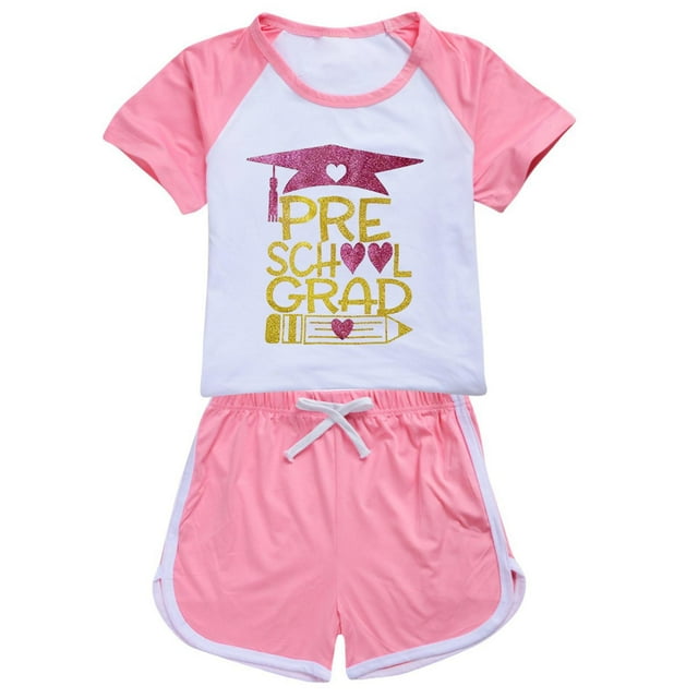 Icvfdpl Teen Girls Outfits,Children Short Sleeved Graduation Season Printed Top Pants Set Comfortable Girls Clothes Set,6-7 Years