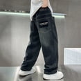 thumbnail image 5 of kpoplk Boys Relaxed Fit Jeans Baggy Wide Leg Casual Denim Pants Elastic Waist with Pockets(Blue,6-7 Y), 5 of 7