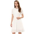 thumbnail image 1 of INSPIRE CHIC Robe en Chiffon à Manches Courtes Évasées avec Insert en Dentelle et Taille Élastique pour Femmes Blanc P, 1 of 5