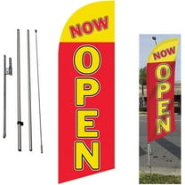 Now Open 8ft Advertising Feather Banner Swooper Flag Signs with Flag Pole Kits and Ground Stakes for Businesses, blue, yellow
