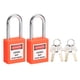 thumbnail image 1 of Candados de bloqueo y etiquetado con grillete de 1-1/2 pulgadas, llave diferente, candado de seguridad de plástico naranja, 2 pcs, 1 of 4