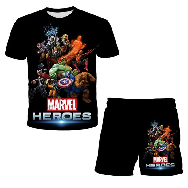 Marvel The Avengers Capitán América Hulk Spiderman Outfit Conjuntos de ropa para niños Baby Boys Girls Top Shorts 2 piezas Trajes para Children13T Gao Jinjia LED
