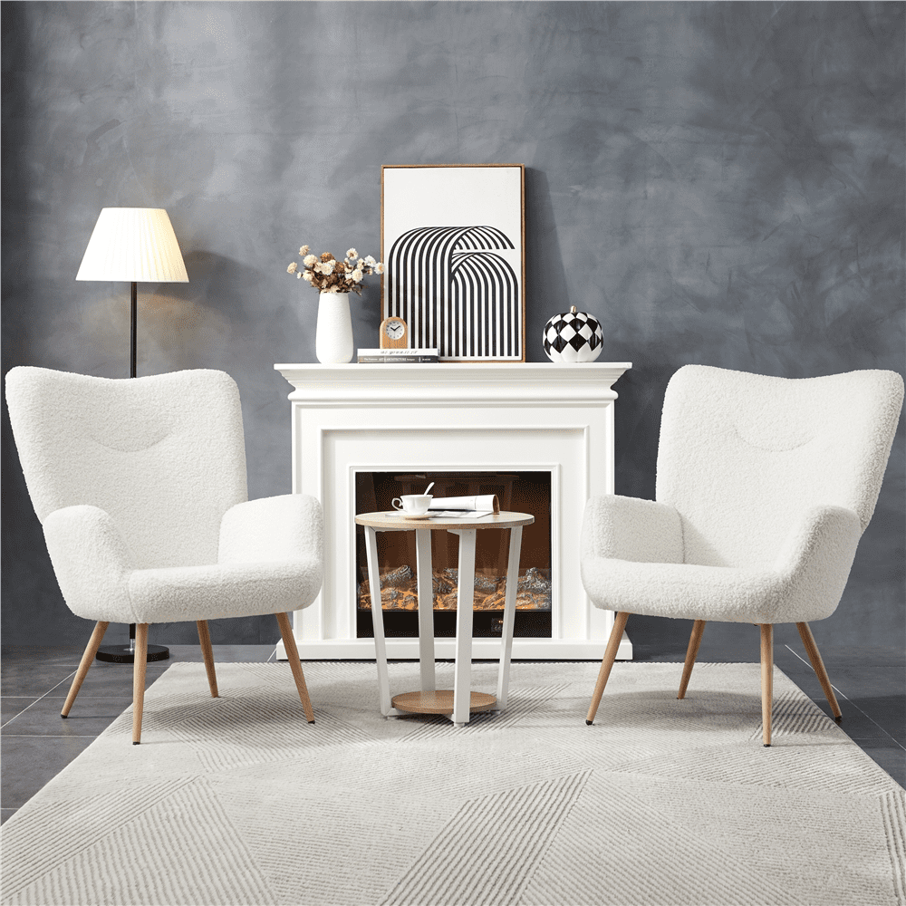 Renwick Mid-Century Modern Wingback Accent Chair, White Boucle