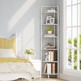 thumbnail image 3 of Corner Shelf Stand 6-Tier with Metal Frame, Industrial Corner Bookshelf Plant Shelf for Living Room Bathroom Kitchen, White, 3 of 12