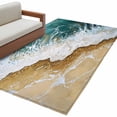 thumbnail image 2 of Teal Gold Washable Area Rugs 4'x6', White Gradient Ocean Wave Oil Painting Style Low Pile Throw Living Room Rug Non-Slip Sturdy Edge Binding Carpet for Indoor Entryway Bedside Kitchen, 2 of 9