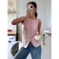 thumbnail image 3 of Womens Button Down Tank Top Summer Sleeveless Square Neck Going Out Tops Casual Cropped Vest Claret S, 3 of 5