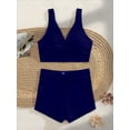 thumbnail image 2 of Swimwear Tankini for Women Modest Two Piece V-Neck Twist Front Full Coverage Boyshorts for Beach Navy S, 2 of 4