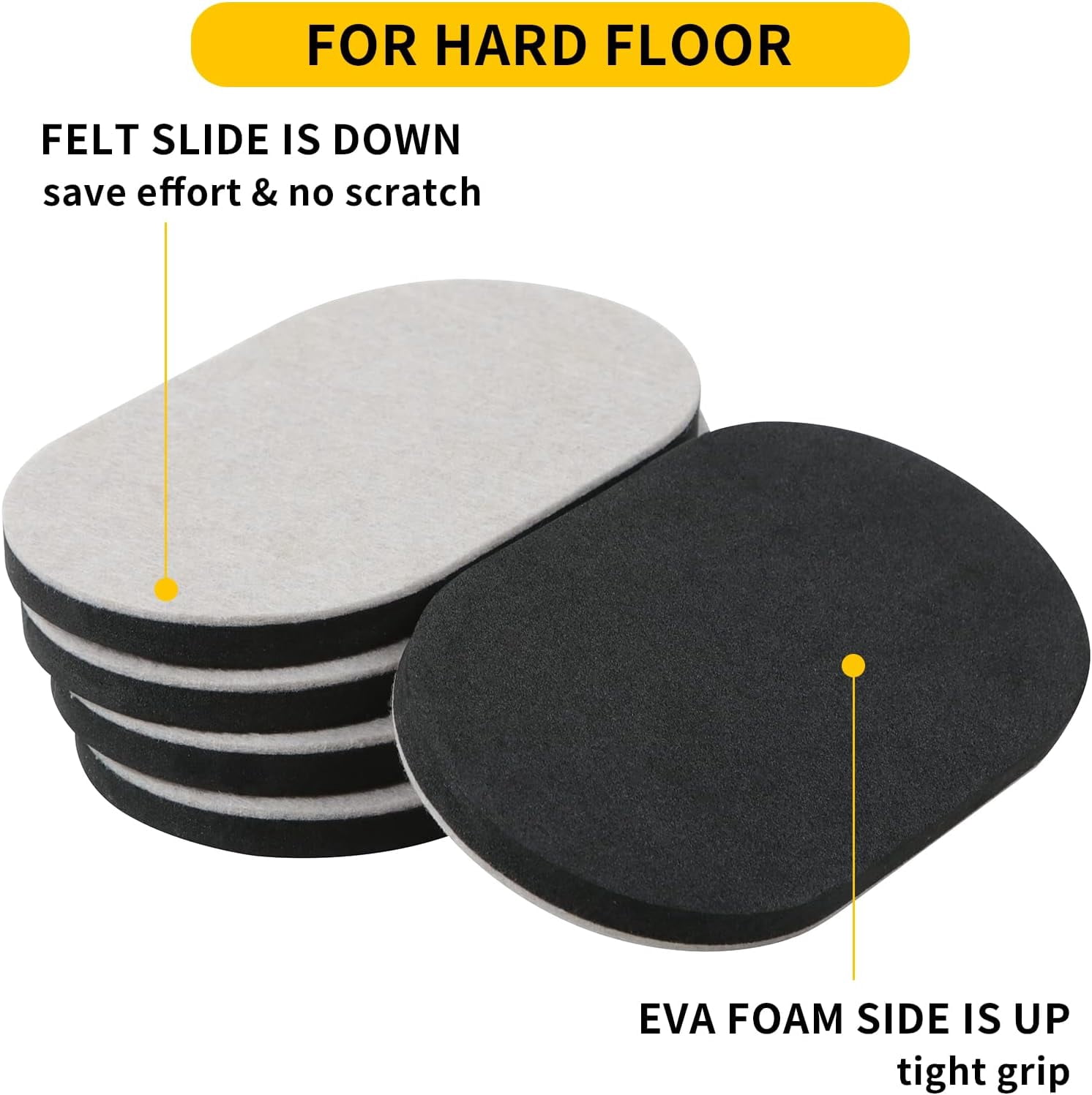 Reusable Furniture Sliders for Hardwood Floors 8 Pack Rectangle Felt and EVA Foam Moving Pads for Hard Surfaces 3.5 in x 6 in Beige