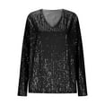 thumbnail image 4 of qelini Plus Size Shirts for Women Long Sleeve Sequin Pullover Tops Solid V Neck Tunic Loose Elegant Blouses, 4 of 7