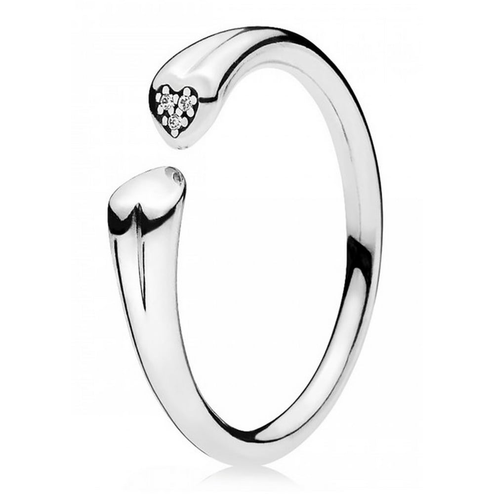 PANDORA Two hearts open ring in sterling silver w/3 micro beadset cl