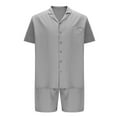 thumbnail image 5 of VBTAPA Men's Summer Beach Outfits 2 Piece Short Sleeve Button Down Shirts and Shorts Set Baggy Comfy Lounge Sets with Pockets Gray XXL, 5 of 6