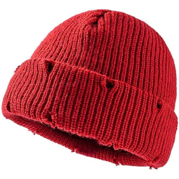 LinYooLi Y2k Beanie for Women Crochet Holes Hats Demon Beanies Hat Grunge Accessories Emo Slouchy Warm Knitted Hats