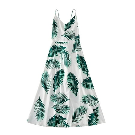 

BELLZELY Family Christmas Pajamas Clearance Parent-child Summer Trendy Leaf Print Backless Beach Fly Sleeve Dress Mother-daughter Suit Mom