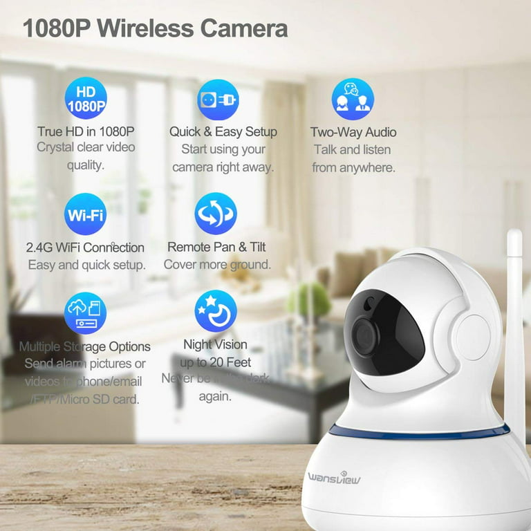 Wansview Wireless 1080P Resolution Security Camera, WiFi Home Surveillance  IP Camera for Baby/Elder/Pet/Nanny Monitor, Pan/Tilt, Two-Way Audio & Night  Vision Q3-S 