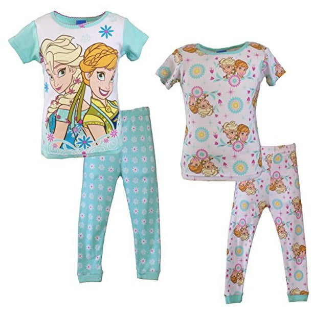 Disney Frozen Little Girls 4 Piece Cotton Pajama Set (8)