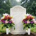 thumbnail image 6 of Artificial Cemetery Flowers with Vase, Set of 2 Rose Lily Bouquet Graveyard Memorial Flowers, Fade-Resistant All-Weather Grave Flowers for Cemetery Headstones Decoration, 6 of 6
