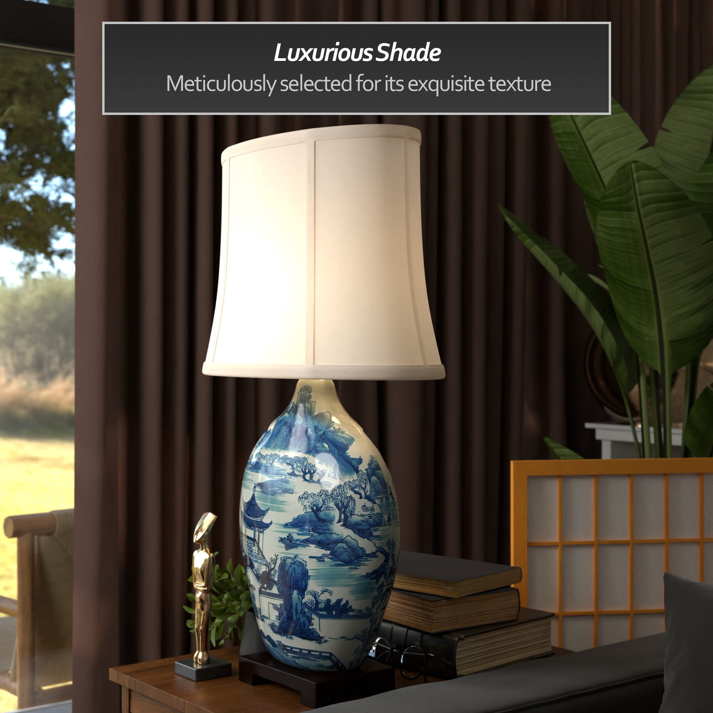 32" Blue and White Ming Landscape Vase Lamp