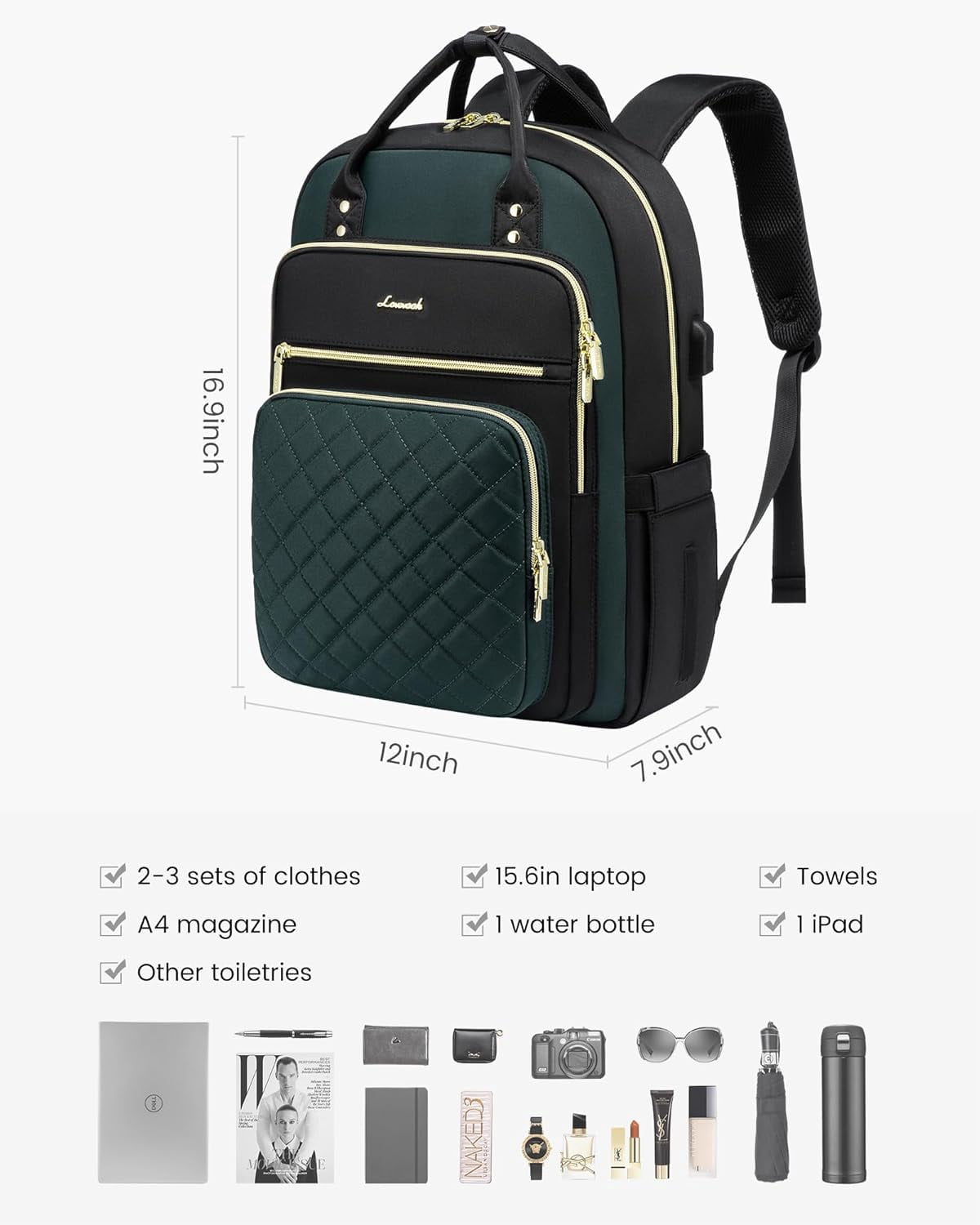 Lovevook Laptop Backpack Purses for Women,Nurse Teacher College Work Study Commuter Bag with 15.6 inch Laptop Compartment,Lightweight Travel Casual Daypacks With USB Port