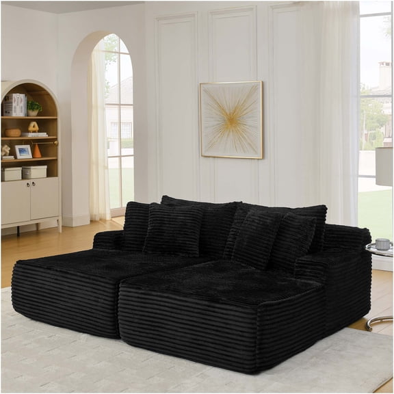 JERFIT 2-Seater Fluffy Velvet Sofa Chair No Assembly Required, Modern Lounge Chair for Living Room, Bedroom, Compact Love Seat, Black