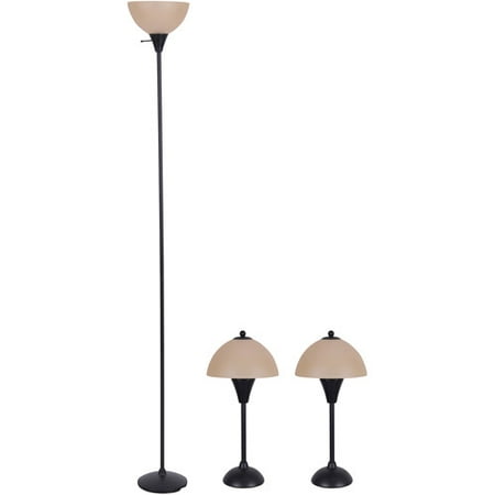 Mainstays 3-Piece Lamp Set, Black, CFL Bulbs Included