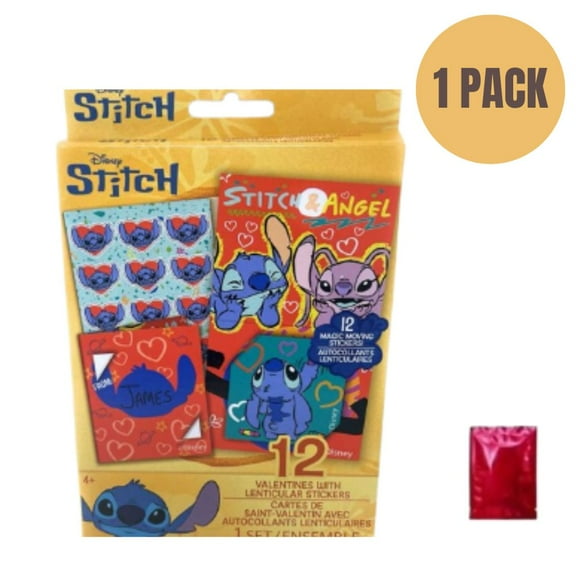 Stitch, Angel, and SuperKitties Valentine’s Day Classroom Exchange Cards with Stickers and Bonus LaPrima Morceau Bonbon - School Party Favors