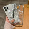 thumbnail image 3 of Feather Pattern Holographic Laser Love Heart Pearl Glitter Bling Diamond Compatible with iPhone Case (Gold,iPhone 13), 3 of 7