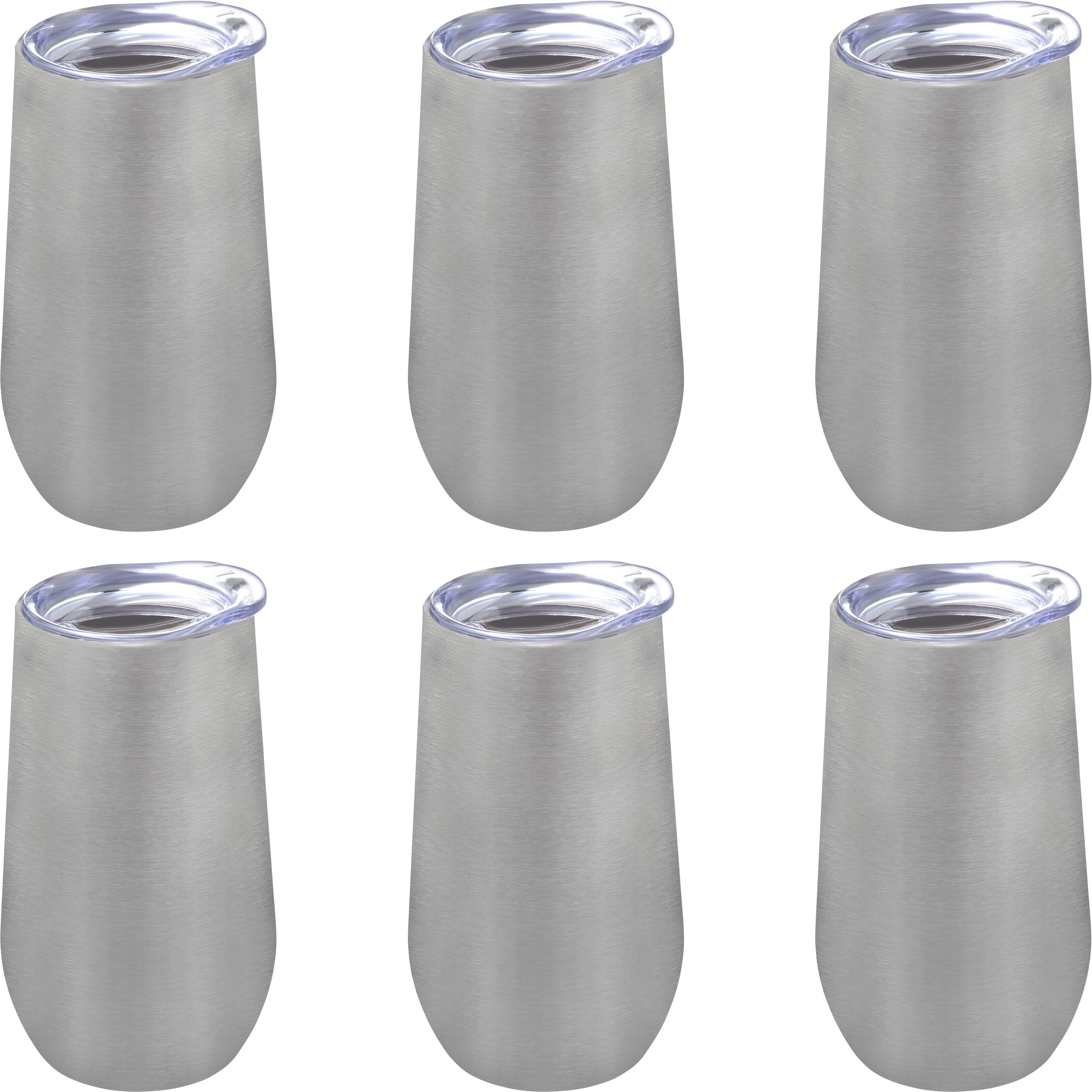 Stainless Steel Stemless Flute Wine Glasses with Lids 9 oz. Set of 6